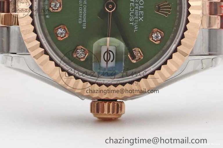 0511 Lady DateJust 28 SS RG TWF 1:1 Best Edition Green Dial Diamonds Markers on Jubilee Bracelet NH Trendsetting 2130
